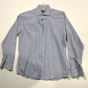 Hugo BOSS Shirt men's dress shirt 16 1/2 - 34/35 Plaid Check Blue Regular Fit